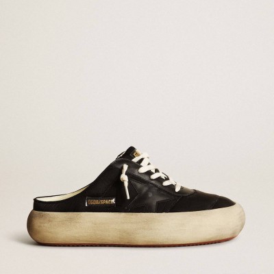 Golden Goose Space-Star Sneakers Sabots In Black Nylon With Black Leather Star