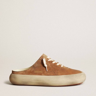 Golden Goose Space-Star Sneakers Sabots In Tobacco Suede With Perforated Star