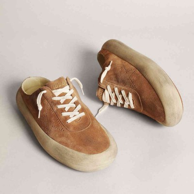 Golden Goose Space-Star Sneakers Sabots In Tobacco Suede With Perforated Star