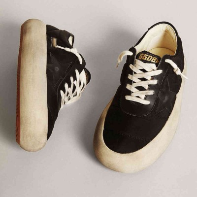 Golden Goose Space-Star Sneakers Shoes In Black Nylon With Black Leather Star And Heel Tab