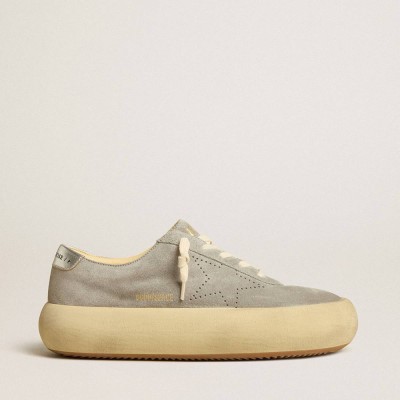 Golden Goose Space-Star Sneakers Shoes In Ice-gray Suede With Perforated Star