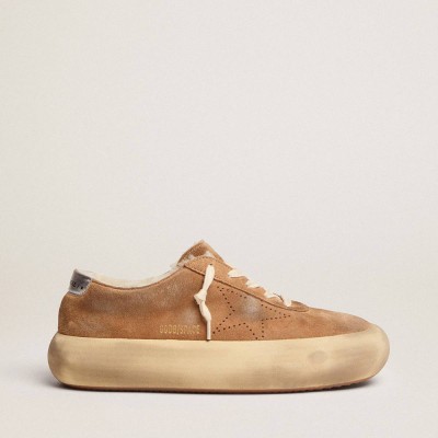 Golden Goose Space-Star Sneakers Shoes In Tobacco-colored Suede With Shearling Lining