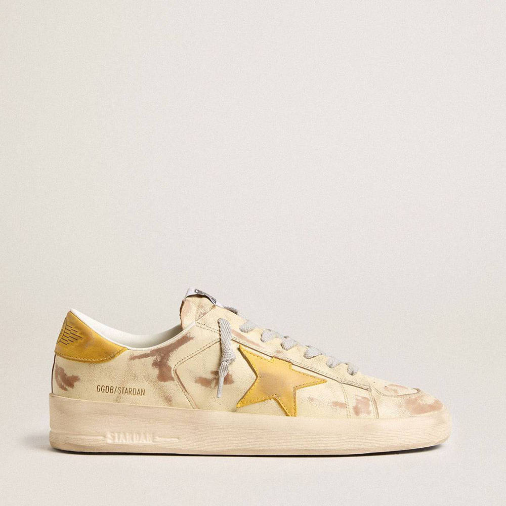Golden Goose Stardan Sneakers In Beige Leather With Honey-colored Nubuck Star And Heel Tab