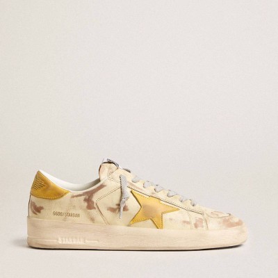 Golden Goose Stardan Sneakers In Beige Leather With Honey-colored Nubuck Star And Heel Tab