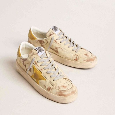 Golden Goose Stardan Sneakers In Beige Leather With Honey-colored Nubuck Star And Heel Tab