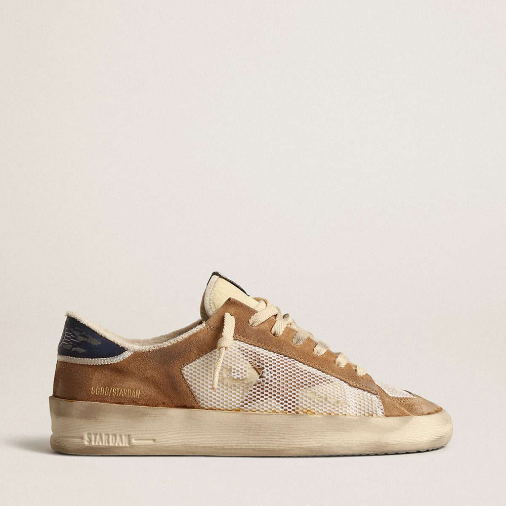 Golden Goose Stardan Sneakers In Beige Nylon And Mesh With Tobacco Suede Inserts