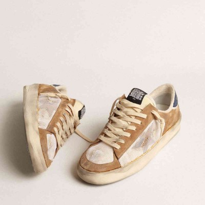 Golden Goose Stardan Sneakers In Beige Nylon And Mesh With Tobacco Suede Inserts