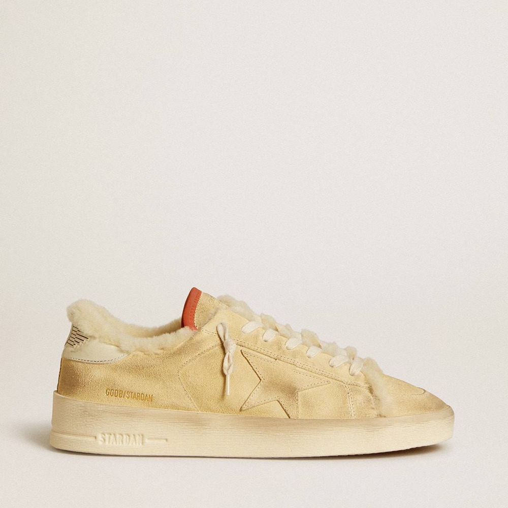 Golden Goose Stardan Sneakers In Beige Suede With Leather Heel Tab And Shearling Lining