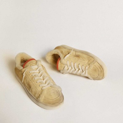 Golden Goose Stardan Sneakers In Beige Suede With Leather Heel Tab And Shearling Lining