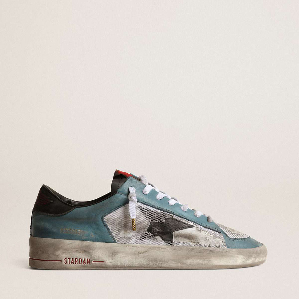 Golden Goose Stardan Sneakers In Distressed Mesh And Petrol-colored Upper