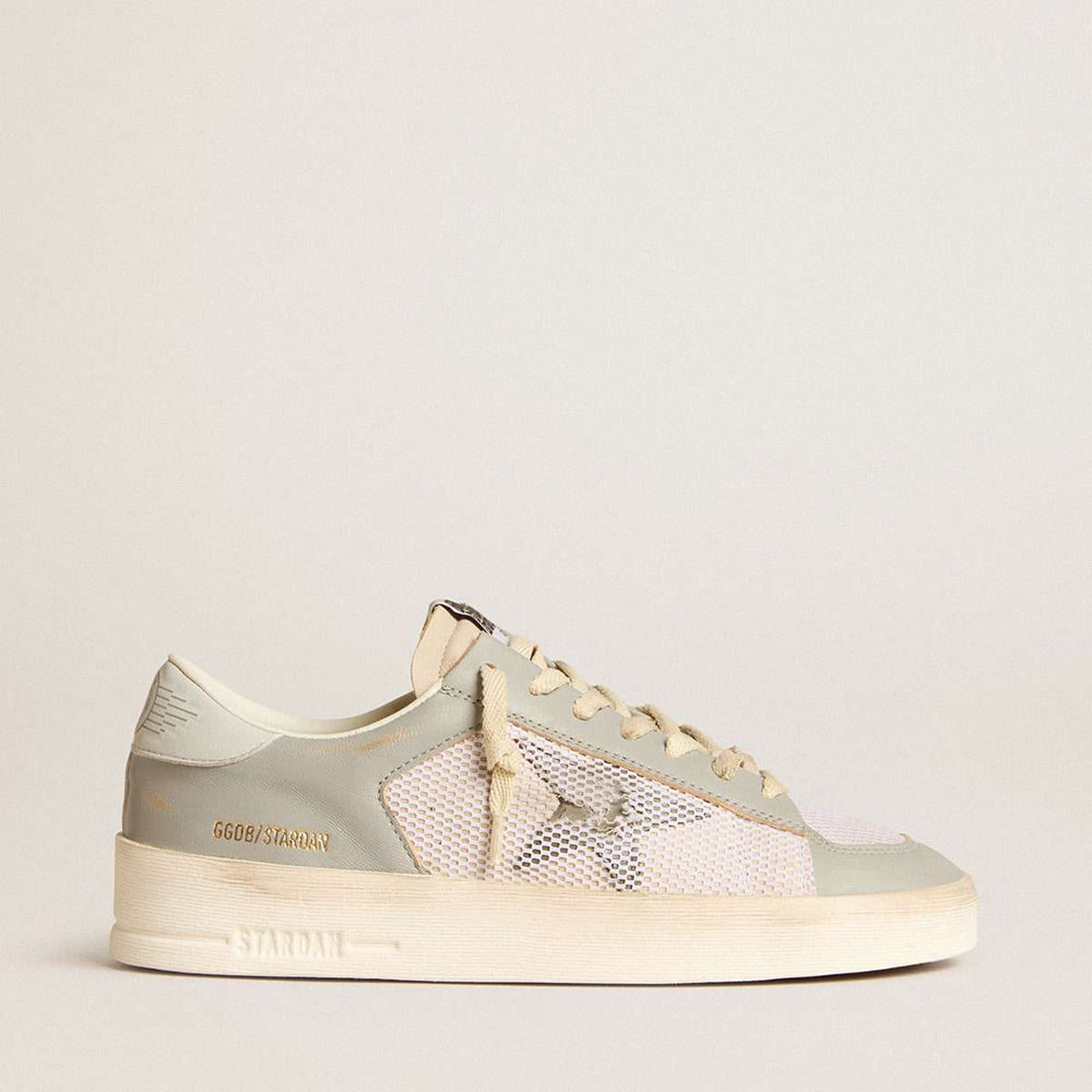 Golden Goose Stardan Sneakers In Gray Nappa Leather And White Mesh With Gray Leather Star