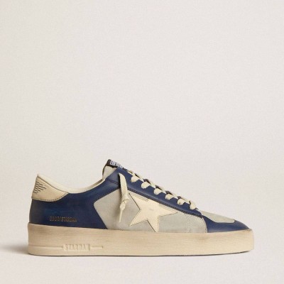 Golden Goose Stardan Sneakers In Grey And Blue Leather With Cream-colored Star And Heel Tab