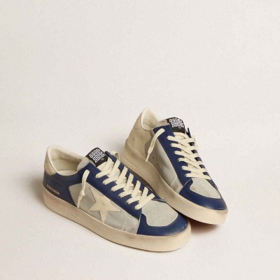 Golden Goose Stardan Sneakers In Grey And Blue Leather With Cream-colored Star And Heel Tab