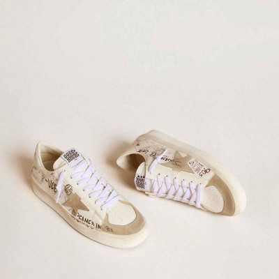Golden Goose Stardan Sneakers In Leather With All-over Lettering And Ice-gray Suede Star