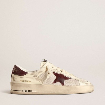 Golden Goose Stardan Sneakers In Nappa And Mesh With Wine-red Suede Star And Heel Tab