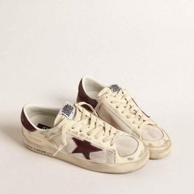 Golden Goose Stardan Sneakers In Nappa And Mesh With Wine-red Suede Star And Heel Tab