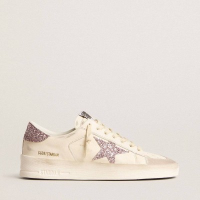 Golden Goose Stardan Sneakers In Nappa And Suede With Pink Glitter Star And Heel Tab