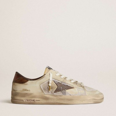 Golden Goose Stardan Sneakers In Nubuck And Mesh With Brown Lizard-print Leather Star
