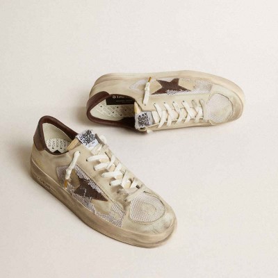 Golden Goose Stardan Sneakers In Nubuck And Mesh With Brown Lizard-print Leather Star