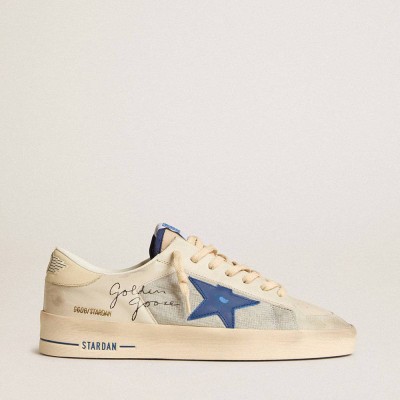 Golden Goose Stardan Sneakers In Nylon With Blue Leather Star And Ivory Leather Heel Tab