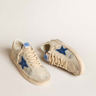 Golden Goose Stardan Sneakers In Nylon With Blue Leather Star And Ivory Leather Heel Tab
