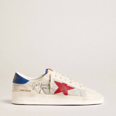 Golden Goose Stardan Sneakers In Nylon With Red Suede Star And Blue Leather Heel Tab