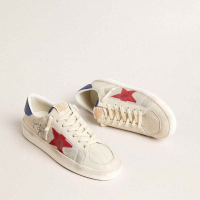 Golden Goose Stardan Sneakers In Nylon With Red Suede Star And Blue Leather Heel Tab