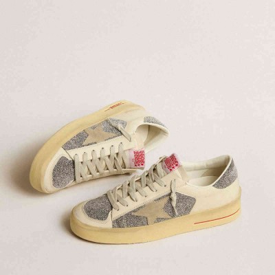 Golden Goose Stardan Sneakers In Suede With Sand Star And Silver Swarovski Crystal Inserts