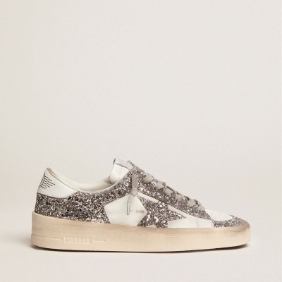 Golden Goose Stardan Sneakers In White Leather And Glitter