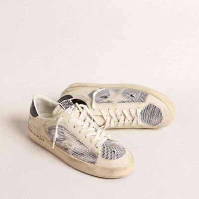 Golden Goose Stardan Sneakers In White Leather And Mesh With White Leather Star