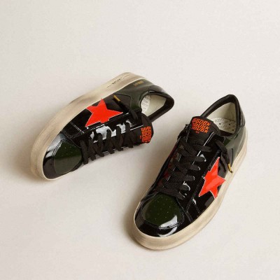 Golden Goose Stardan Sneakers LAB In Black And Green Patent Leather With Orange Star