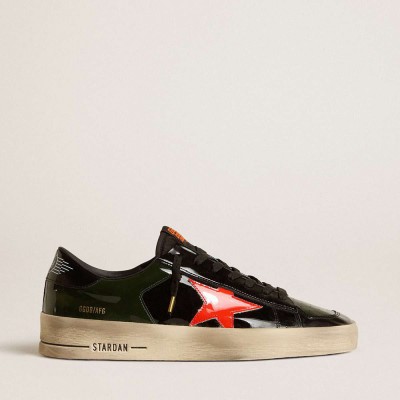 Golden Goose Stardan Sneakers LAB In Black And Green Patent Leather With Orange Star