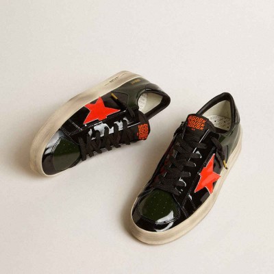 Golden Goose Stardan Sneakers LAB In Black And Green Patent Leather With Orange Star