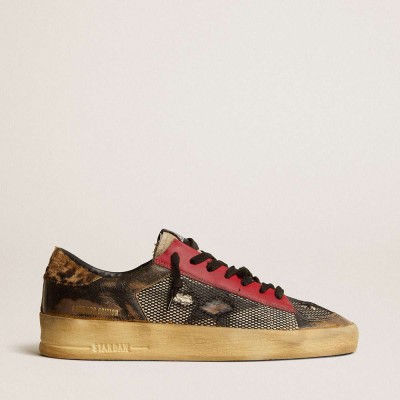 Golden Goose Stardan Sneakers LAB In Mesh With Black Leather Inserts And Leopard Heel Tab