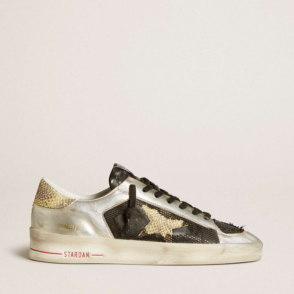 Golden Goose Stardan Sneakers LAB In Silver Leather And Mesh With Golden Star And Heel Tab