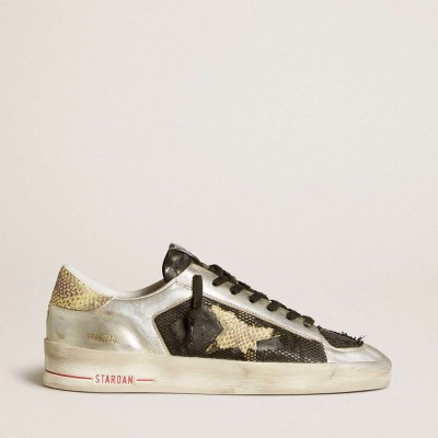 Golden Goose Stardan Sneakers LAB In Silver Leather And Mesh With Golden Star And Heel Tab
