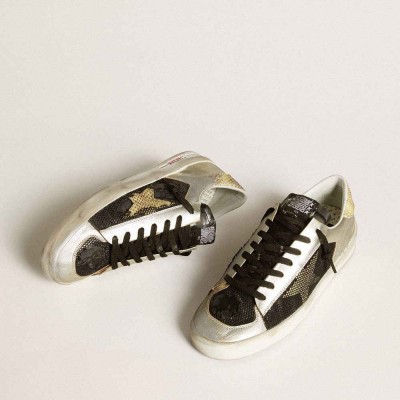 Golden Goose Stardan Sneakers LAB In Silver Leather And Mesh With Golden Star And Heel Tab