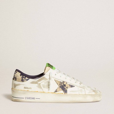 Golden Goose Stardan Sneakers LAB In White Leather With A Camouflage Star And Heel Tab
