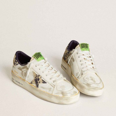 Golden Goose Stardan Sneakers LAB In White Leather With A Camouflage Star And Heel Tab