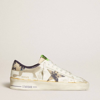 Golden Goose Stardan Sneakers LAB In White Leather With A Camouflage Star And Heel Tab