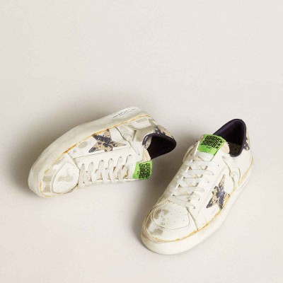 Golden Goose Stardan Sneakers LAB In White Leather With A Camouflage Star And Heel Tab