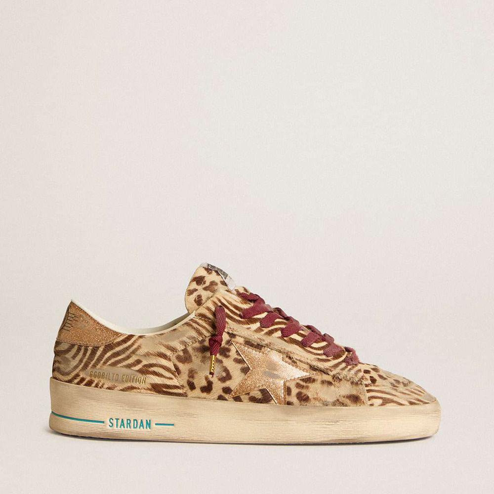 Golden Goose Stardan LTD Sneakers In Animal-print Pony Skin With Gold Glitter Star