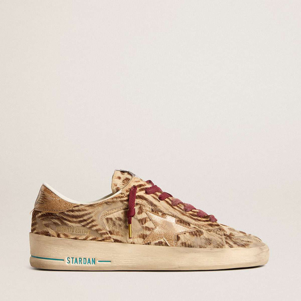 Golden Goose Stardan LTD Sneakers In Animal-print Pony Skin With Gold Glitter Star