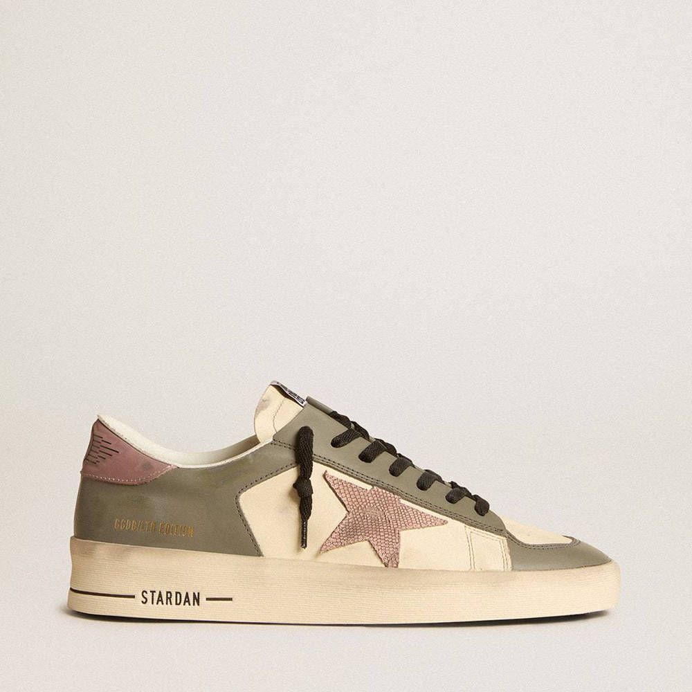 Golden Goose Stardan LTD Sneakers In Gray Leather With A Pink Leather Star And Heel Tab