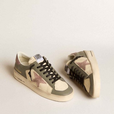 Golden Goose Stardan LTD Sneakers In Gray Leather With A Pink Leather Star And Heel Tab