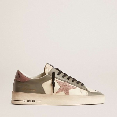 Golden Goose Stardan LTD Sneakers In Gray Leather With A Pink Leather Star And Heel Tab