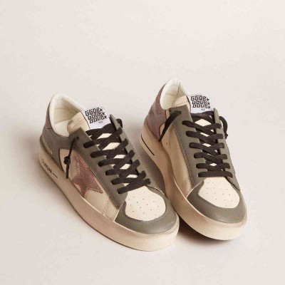 Golden Goose Stardan LTD Sneakers In Gray Leather With A Pink Leather Star And Heel Tab