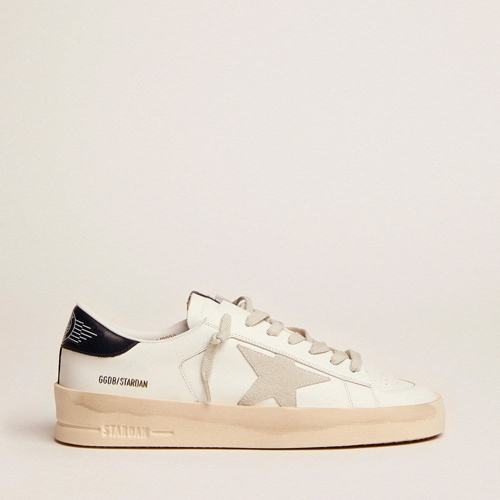 Golden Goose Stardan Sneakers With Star In Ice-gray Suede And Blu-navy Heel Tab