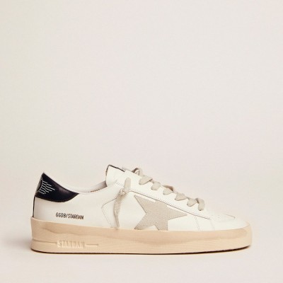 Golden Goose Stardan Sneakers With Star In Ice-gray Suede And Blu-navy Heel Tab
