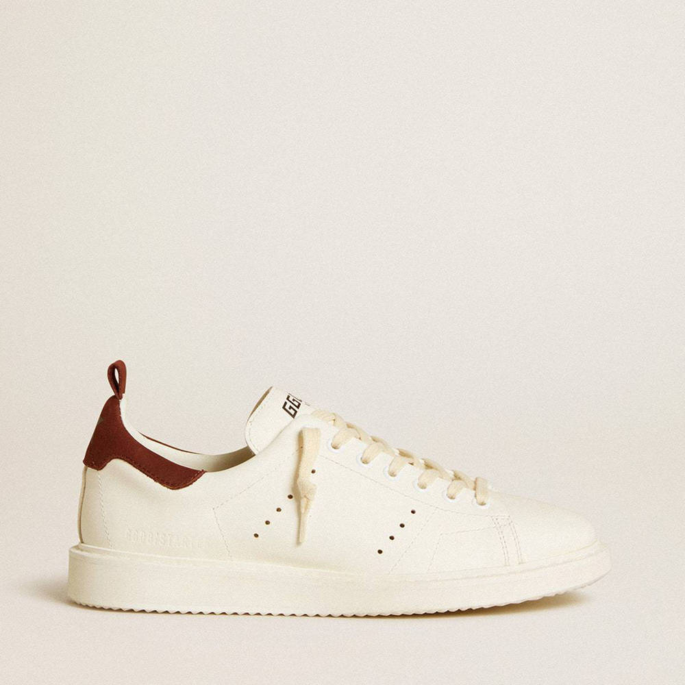 Golden Goose Starter Sneakers In White Leather With Burgundy Nubuck Heel Tab